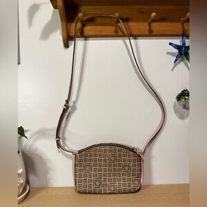 Anne Klein Brown Patterned Crossbody with Pink Trim